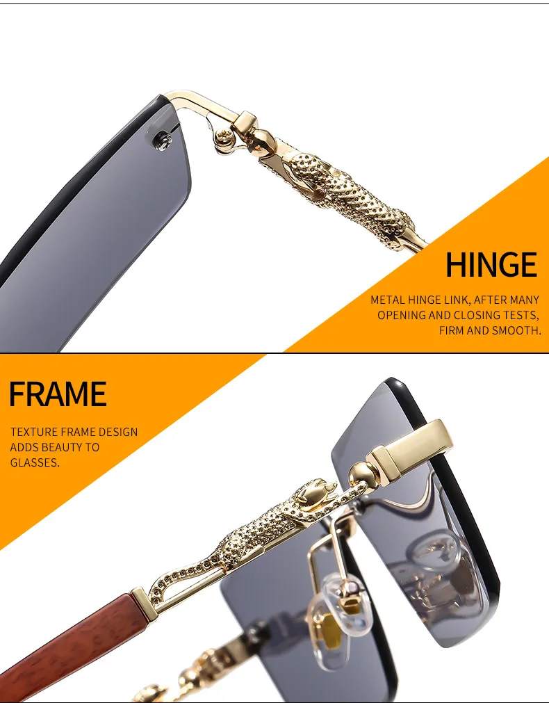 Cheetah Decorative Frameless Sunglasses Small Box Fashion Trend All-match  Sunglasses OW3077 display picture 15