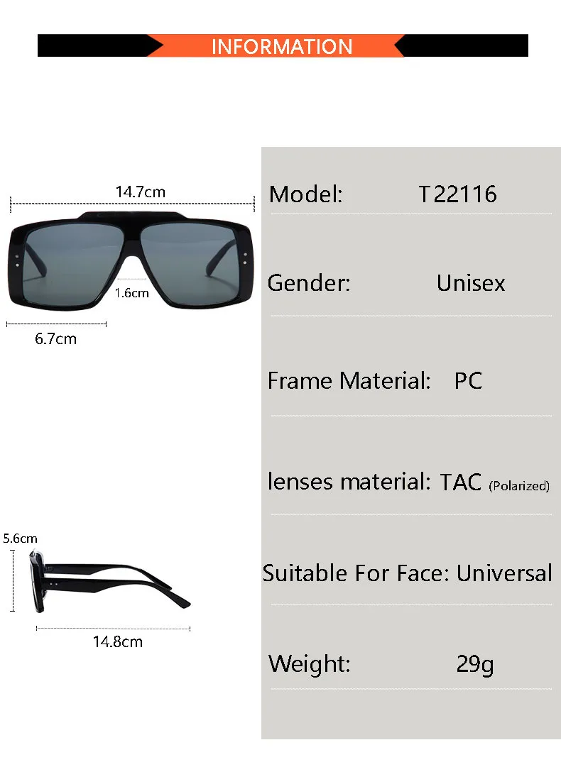 New  Fashion Square Sunglasses  Trendy Men's And Women's Large Frame All-match Sunscreen Sunglasses T22116 display picture 5