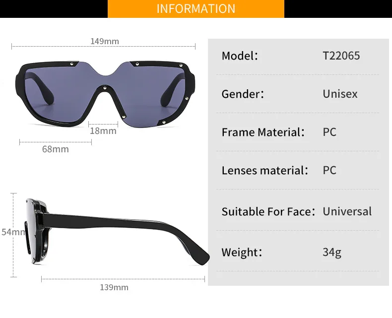 Distinctive Funny Hip-hop One-piece Sunglasses Cyber Celebrity Star Decoration Trendy Sunglasses Street Personality Fashion Glasses 8721 display picture 4