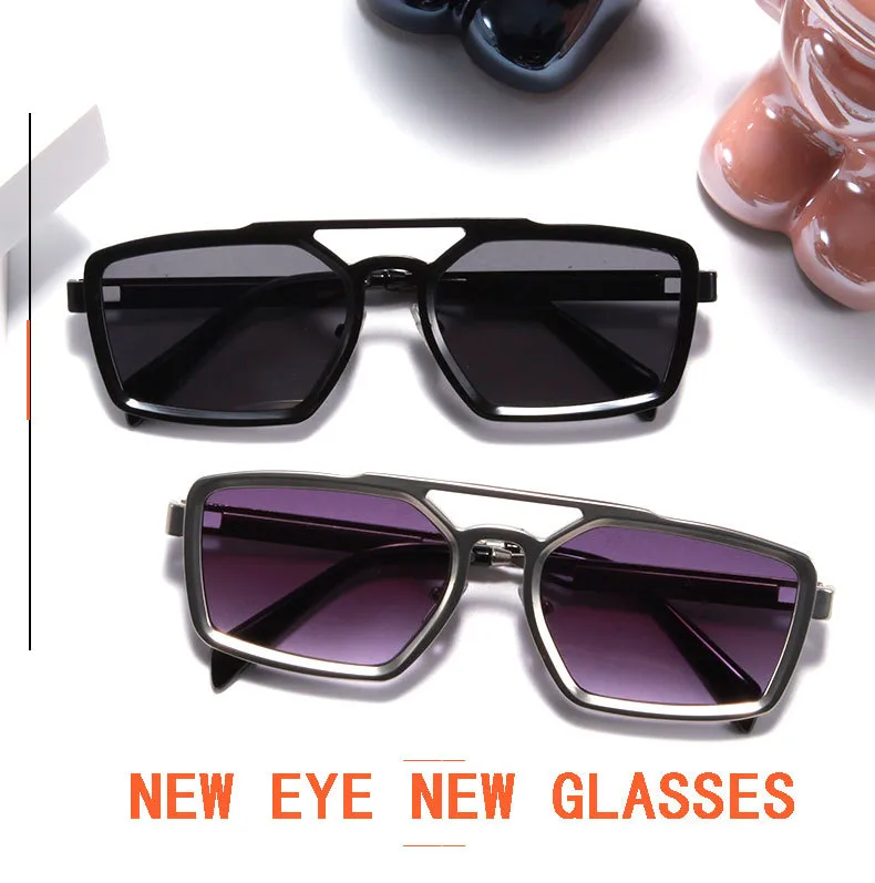 New   High-grade Metal Fashion Sunglasses Double Beam Retro Men's Outdoor Riding Sunglasses T22141 display picture 1