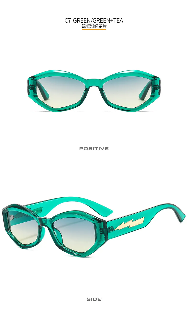 Fashion Personality Trendy Small Frame Sunglasses Lightning Decorative Vintage Glasses Irregular Dazzling Color Men's And Women's  Sunglasses display picture 13