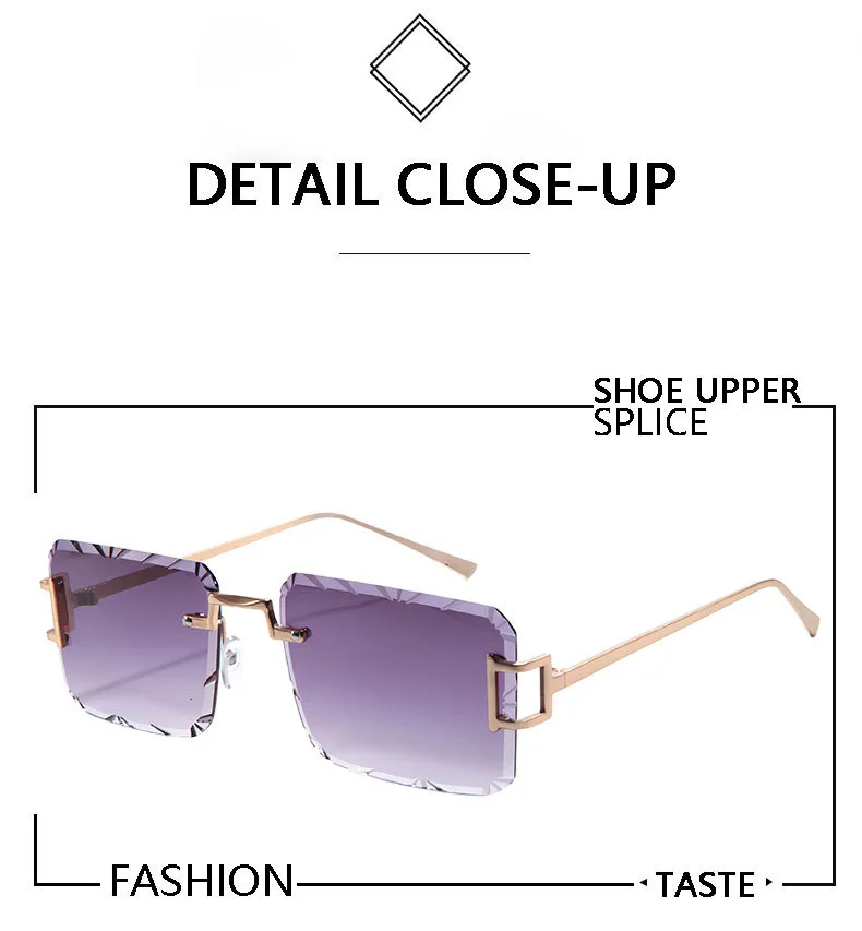 New  Personality Rhombus Frameless Square Trim High-end Luxury Women's Sunglasses Sunshade Sunglasses 2353 display picture 2