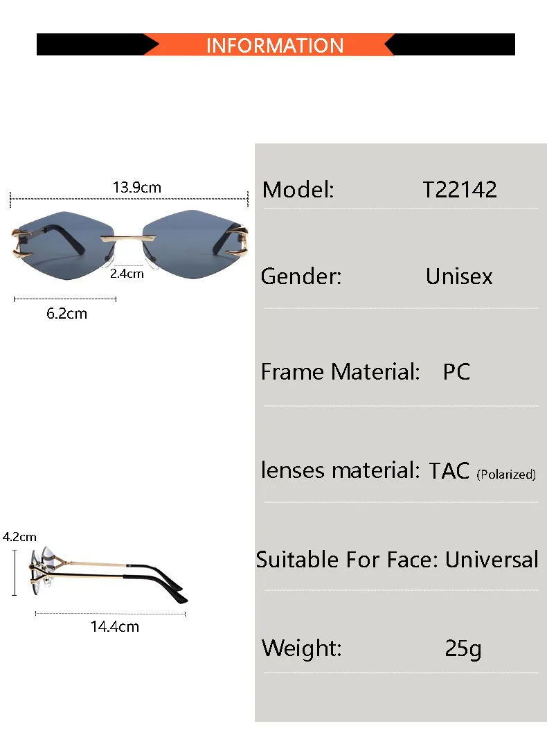 Personality New Frameless Diamond Sunglasses Internet Red With Metal Small Frame Glasses Fashion Sunglasses T22142 display picture 5