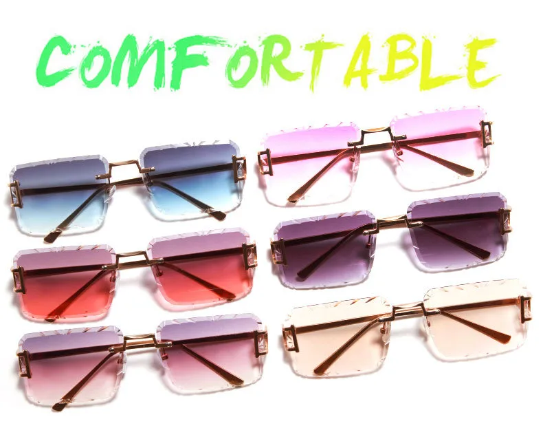 New  Personality Rhombus Frameless Square Trim High-end Luxury Women's Sunglasses Sunshade Sunglasses 2353 display picture 3