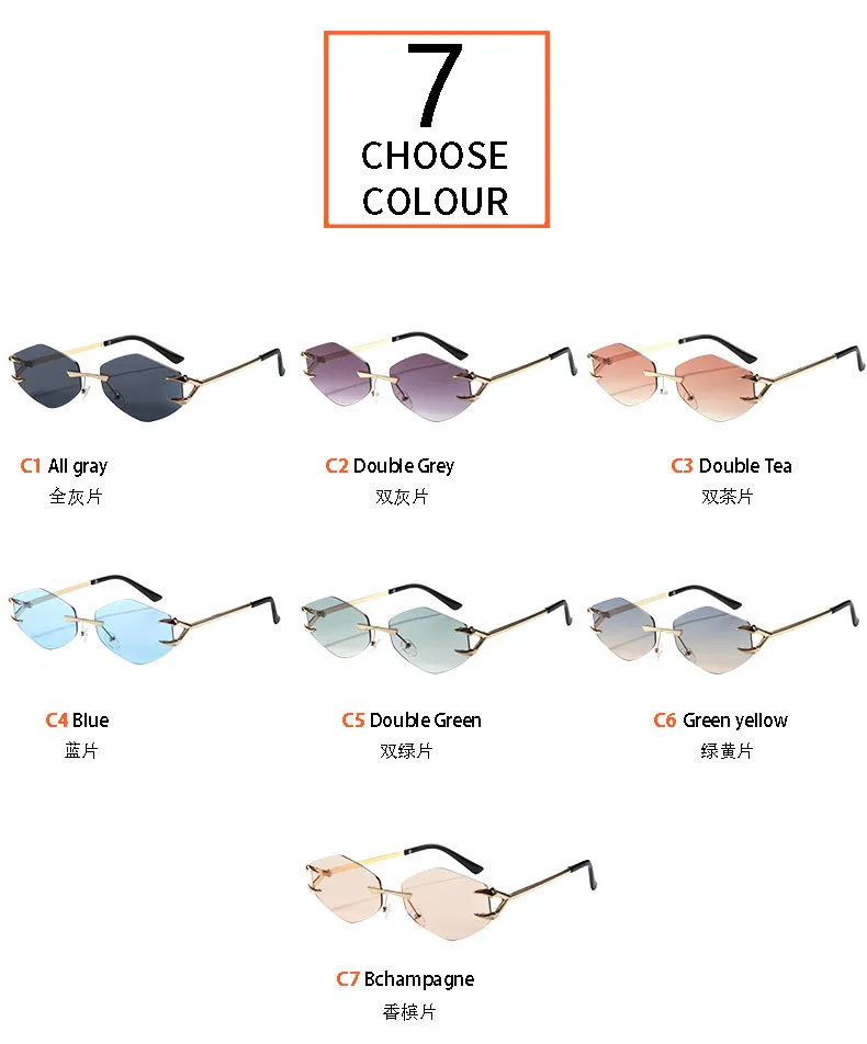 Personality New Frameless Diamond Sunglasses Internet Red With Metal Small Frame Glasses Fashion Sunglasses T22142 display picture 6