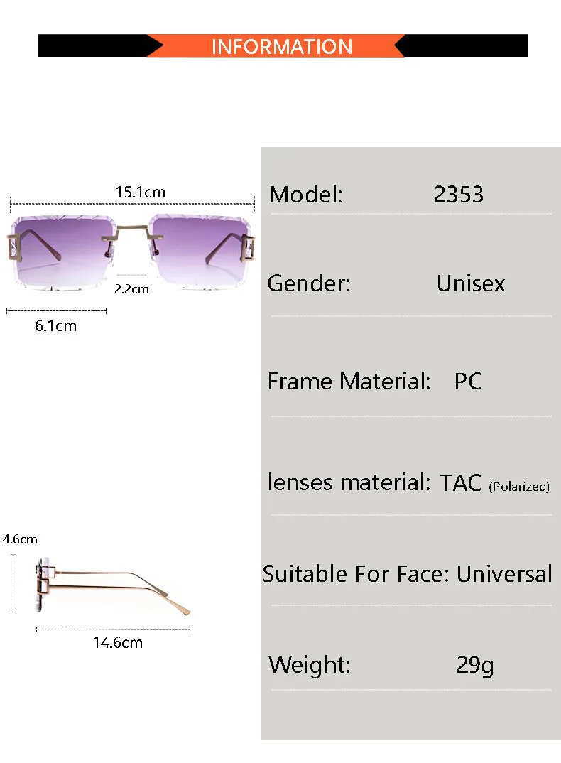 New  Personality Rhombus Frameless Square Trim High-end Luxury Women's Sunglasses Sunshade Sunglasses 2353 display picture 5