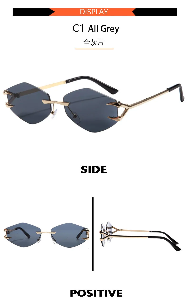 Personality New Frameless Diamond Sunglasses Internet Red With Metal Small Frame Glasses Fashion Sunglasses T22142 display picture 7