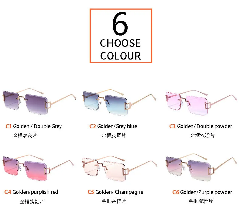 New  Personality Rhombus Frameless Square Trim High-end Luxury Women's Sunglasses Sunshade Sunglasses 2353 display picture 6
