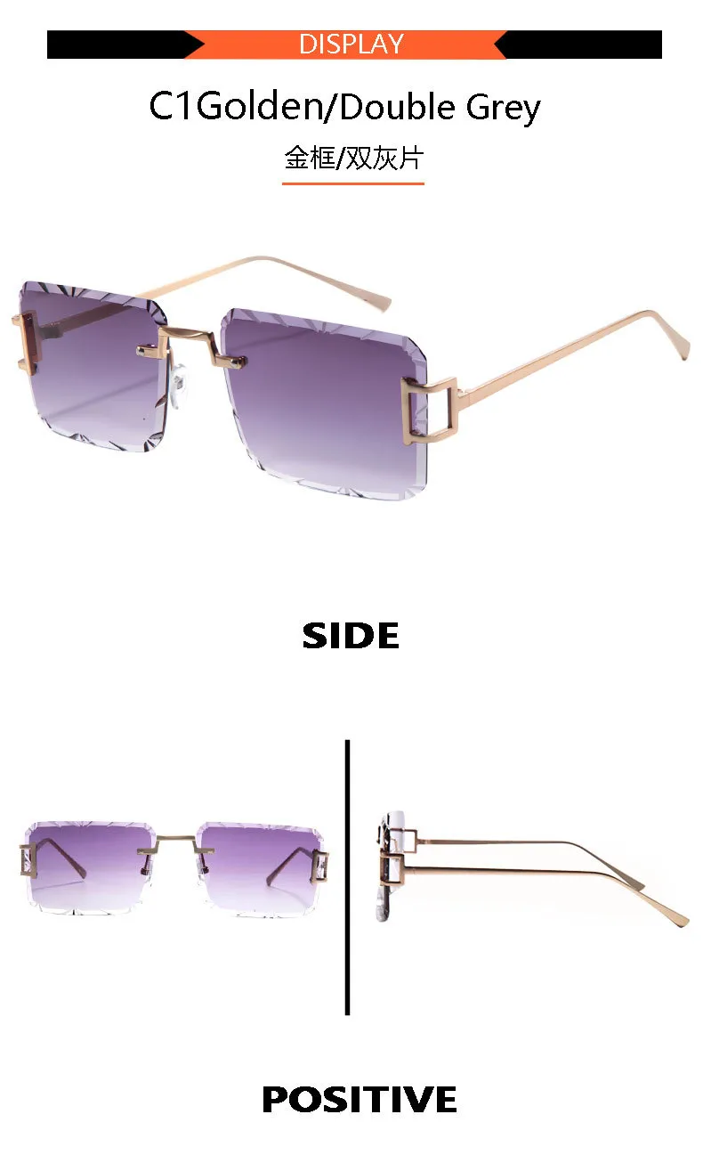 New  Personality Rhombus Frameless Square Trim High-end Luxury Women's Sunglasses Sunshade Sunglasses 2353 display picture 7