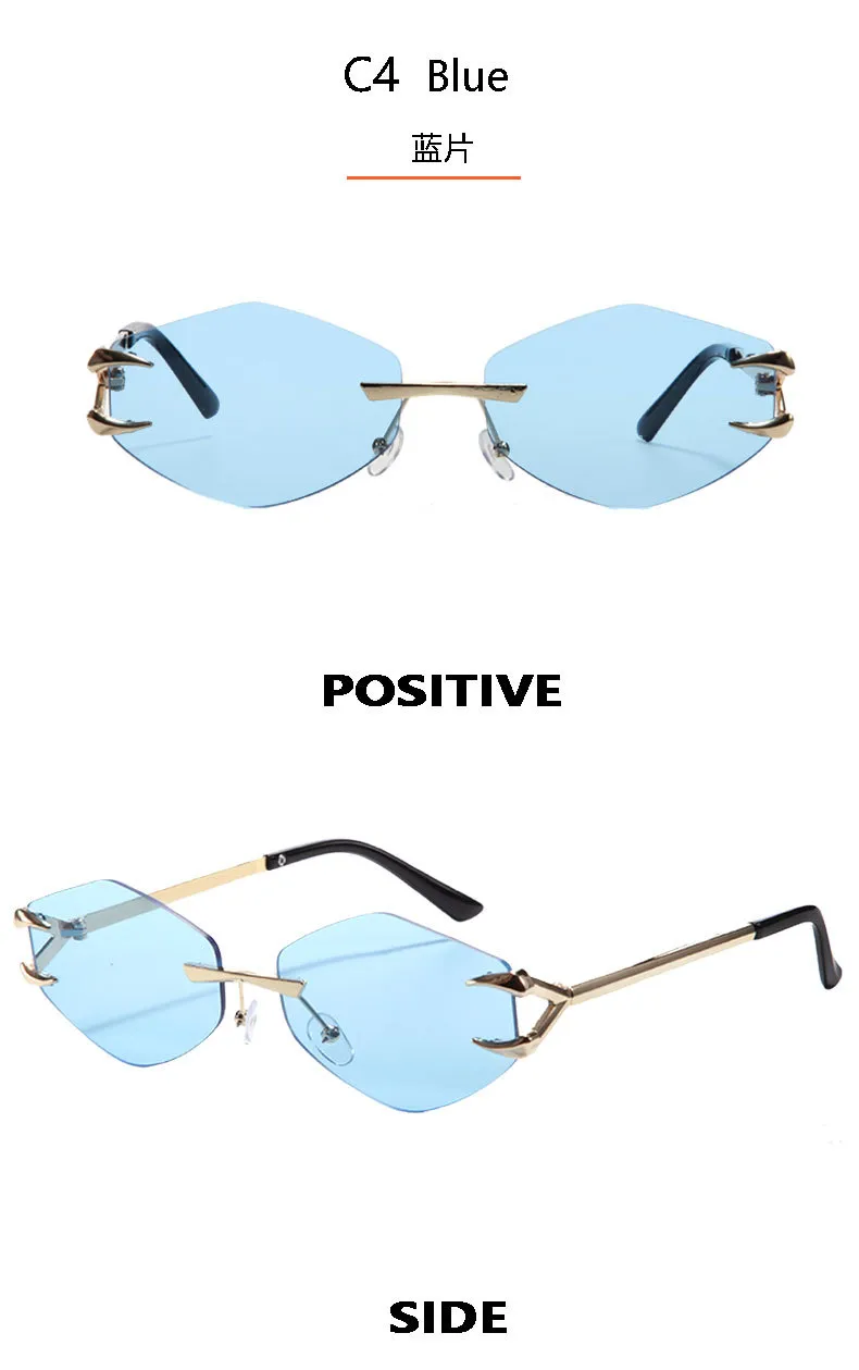 Personality New Frameless Diamond Sunglasses Internet Red With Metal Small Frame Glasses Fashion Sunglasses T22142 display picture 11