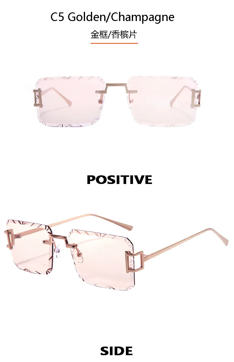 New  Personality Rhombus Frameless Square Trim High-end Luxury Women's Sunglasses Sunshade Sunglasses 2353 display picture 12