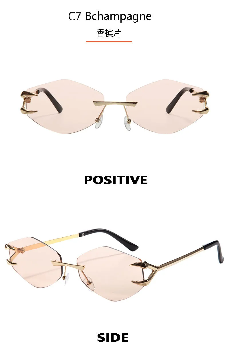 Personality New Frameless Diamond Sunglasses Internet Red With Metal Small Frame Glasses Fashion Sunglasses T22142 display picture 14