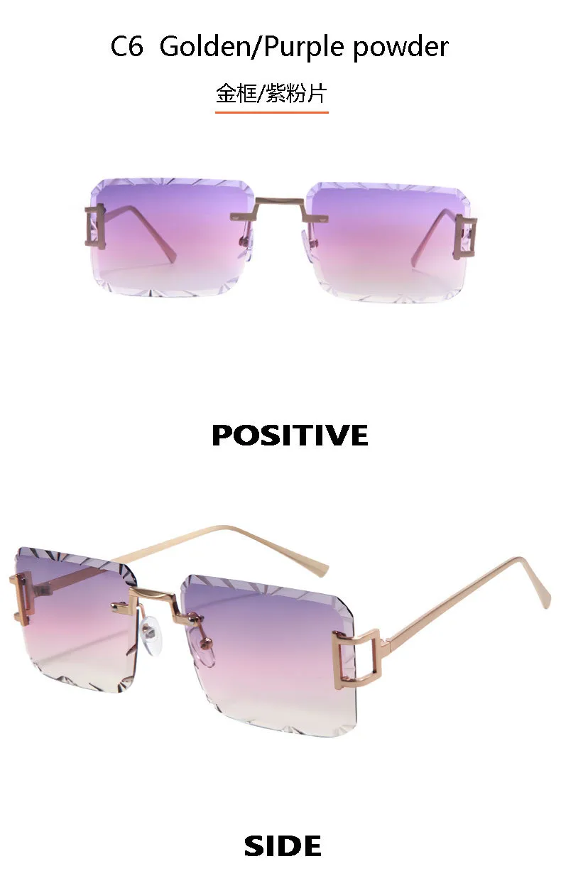 New  Personality Rhombus Frameless Square Trim High-end Luxury Women's Sunglasses Sunshade Sunglasses 2353 display picture 13