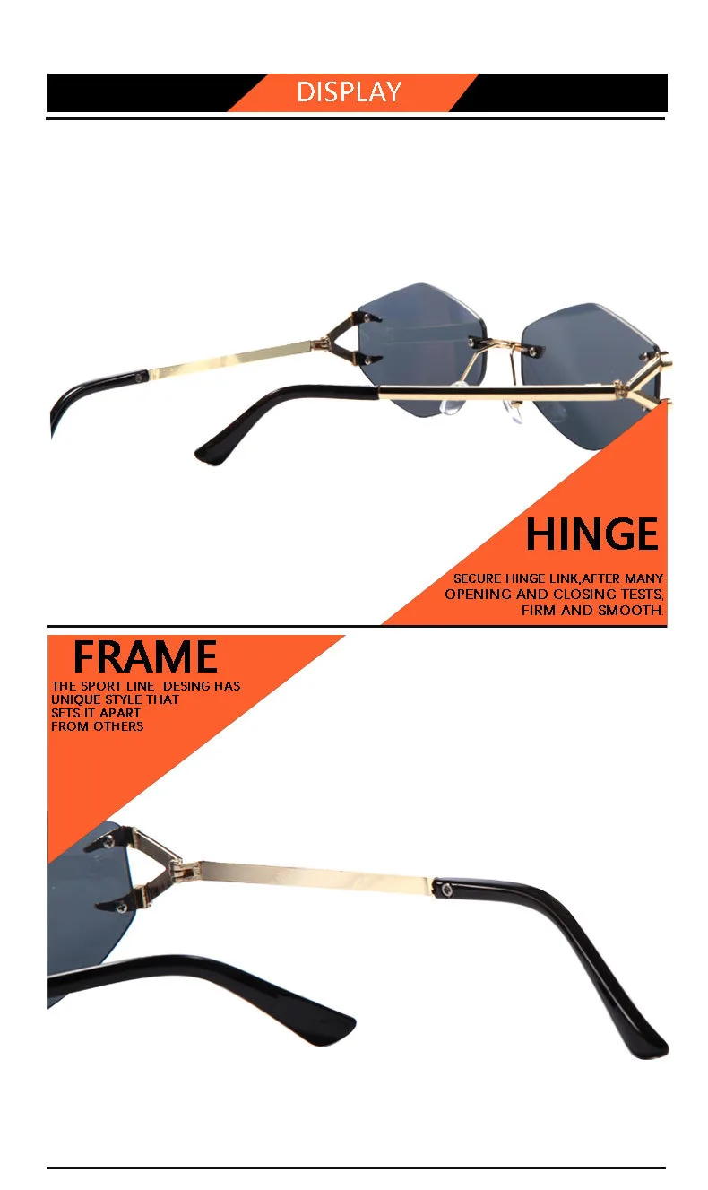 Personality New Frameless Diamond Sunglasses Internet Red With Metal Small Frame Glasses Fashion Sunglasses T22142 display picture 15