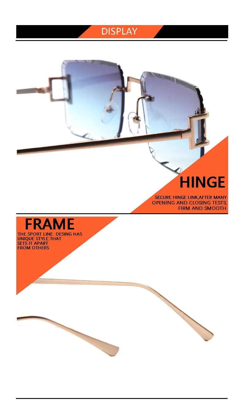 New  Personality Rhombus Frameless Square Trim High-end Luxury Women's Sunglasses Sunshade Sunglasses 2353 display picture 14