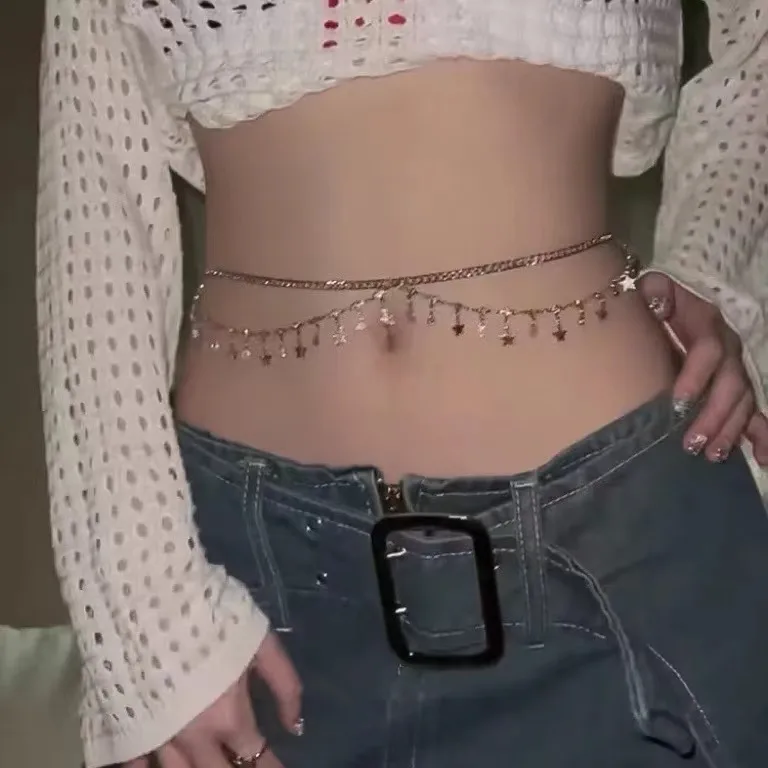 Jewelry Bikini Rhinestone Chain Waist Decoration Multi-layer Body Chain Star Rhinestone Tassel Waist Chain Women display picture 11