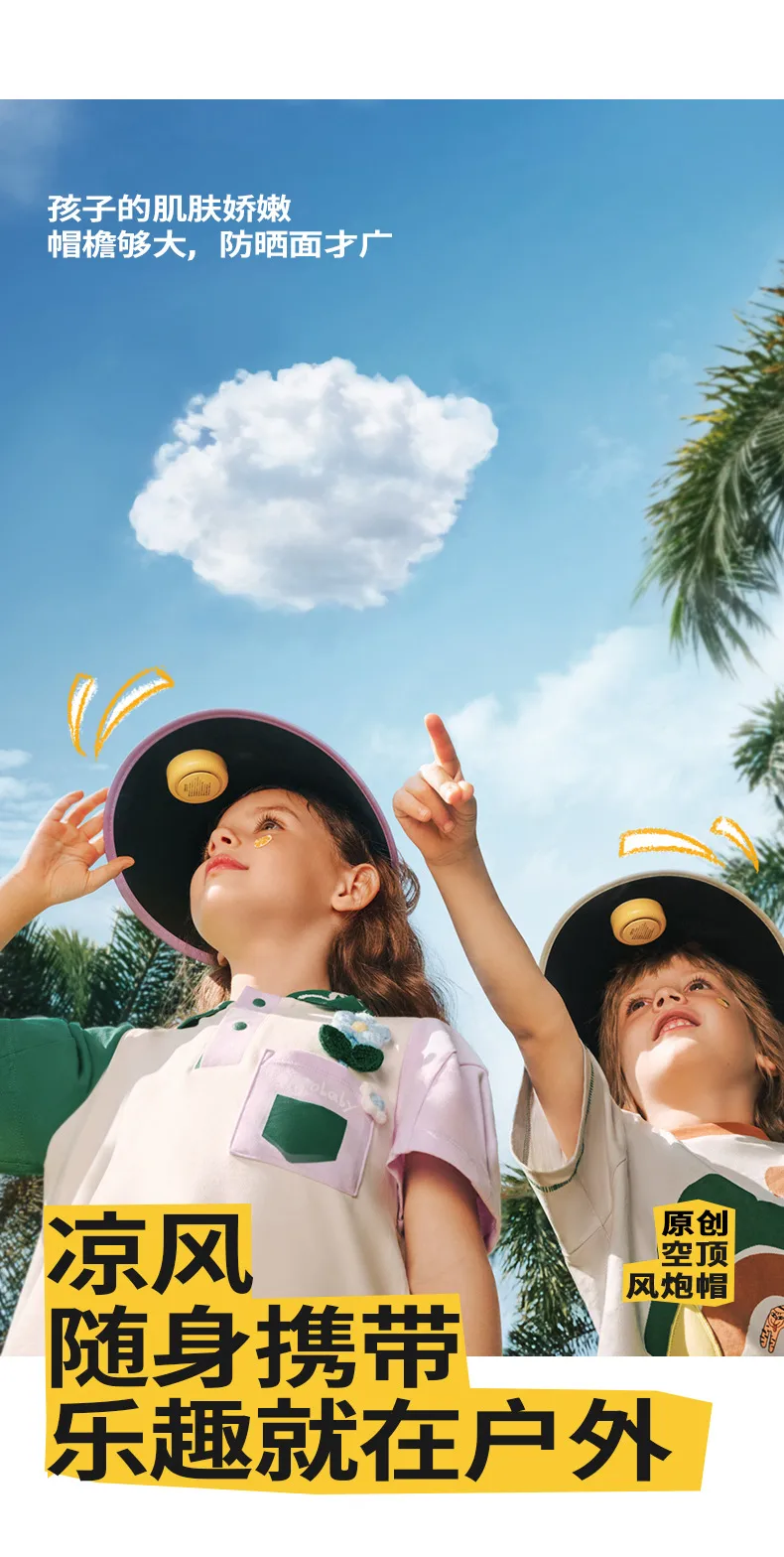Lemon Baby Children Sun Hat Fan Hat Boys And Girls Sun Hat Summer Empty Top Big Brim Sun Hat display picture 2