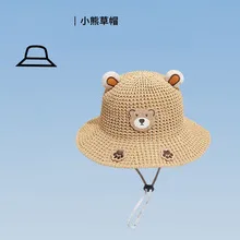 Children's Sunshade Hat Summer Thin Boys And Girls Cartoon Bear Sunscreen Straw Hat Baby Travel Breathable Sun Hat display picture 6