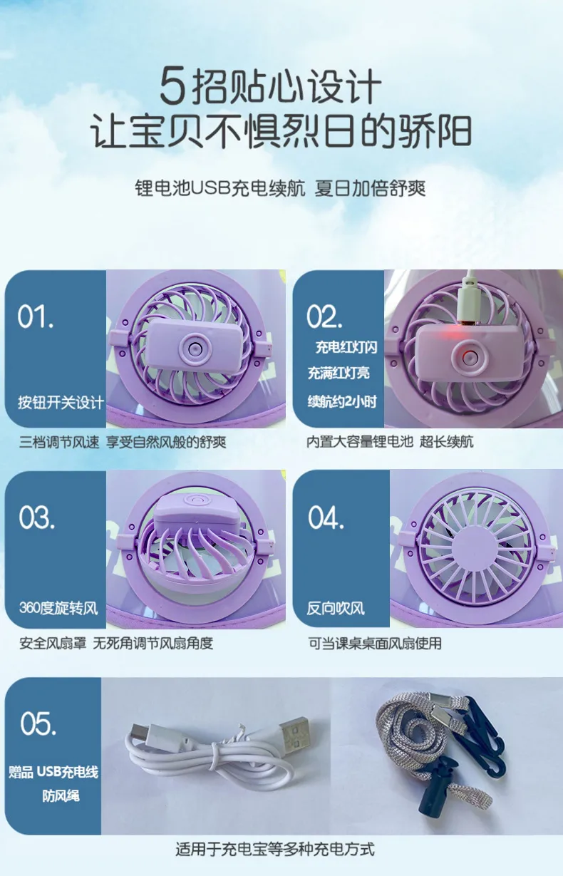 Children's Hat Summer Sunscreen Hat Big Brim Vacant Top Sunshade Hat With Fan Parent-Child Sun Hat Trendy display picture 3