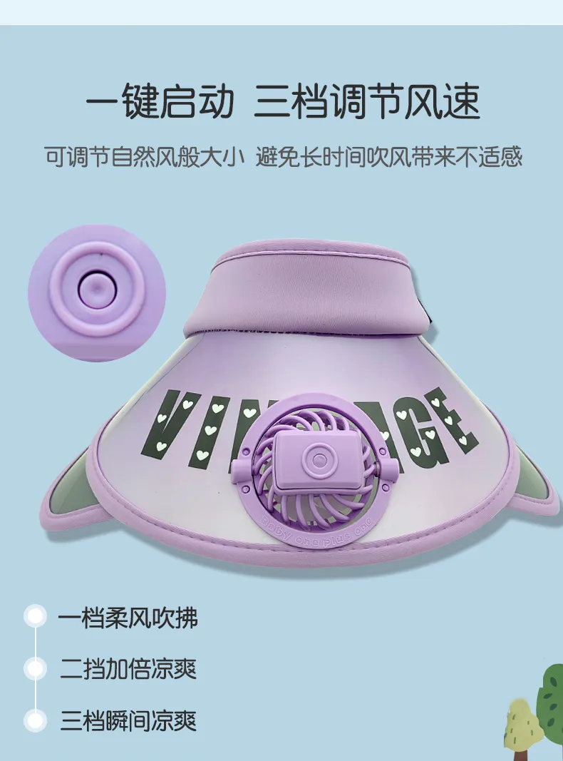Children's Hat Summer Sunscreen Hat Big Brim Vacant Top Sunshade Hat With Fan Parent-Child Sun Hat Trendy display picture 4
