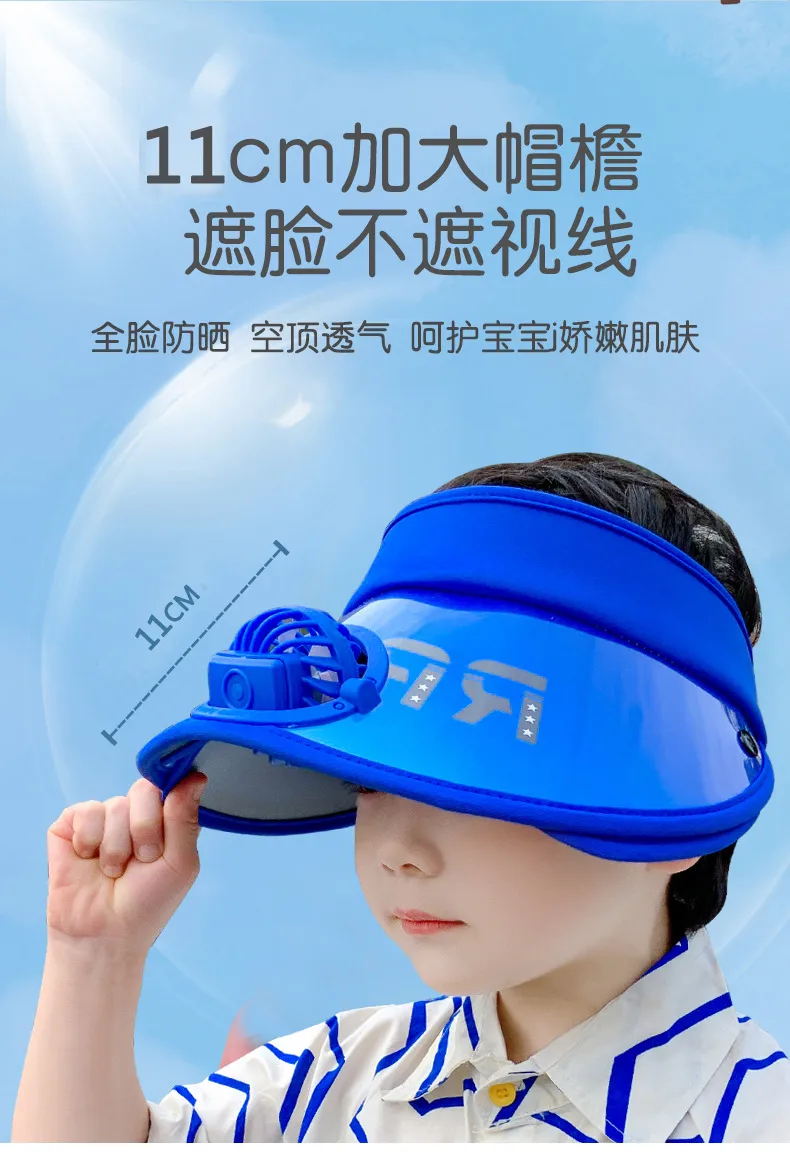 Children's Hat Summer Sunscreen Hat Big Brim Vacant Top Sunshade Hat With Fan Parent-Child Sun Hat Trendy display picture 5