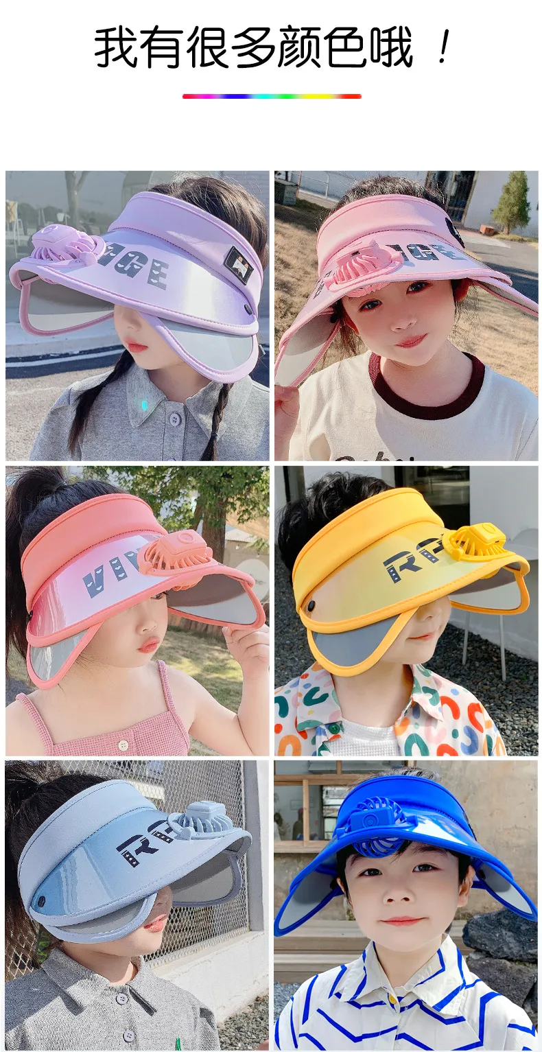 Children's Hat Summer Sunscreen Hat Big Brim Vacant Top Sunshade Hat With Fan Parent-Child Sun Hat Trendy display picture 6