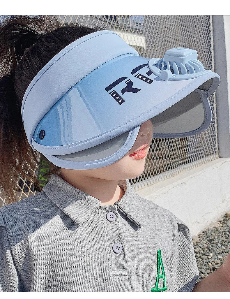 Children's Hat Summer Sunscreen Hat Big Brim Vacant Top Sunshade Hat With Fan Parent-Child Sun Hat Trendy display picture 14