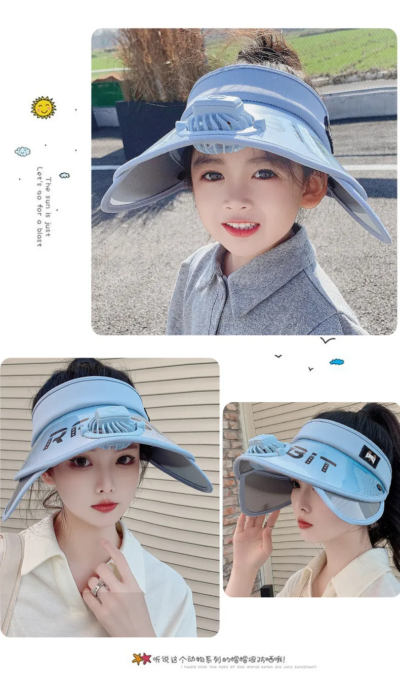 Children's Hat Summer Sunscreen Hat Big Brim Vacant Top Sunshade Hat With Fan Parent-Child Sun Hat Trendy display picture 15