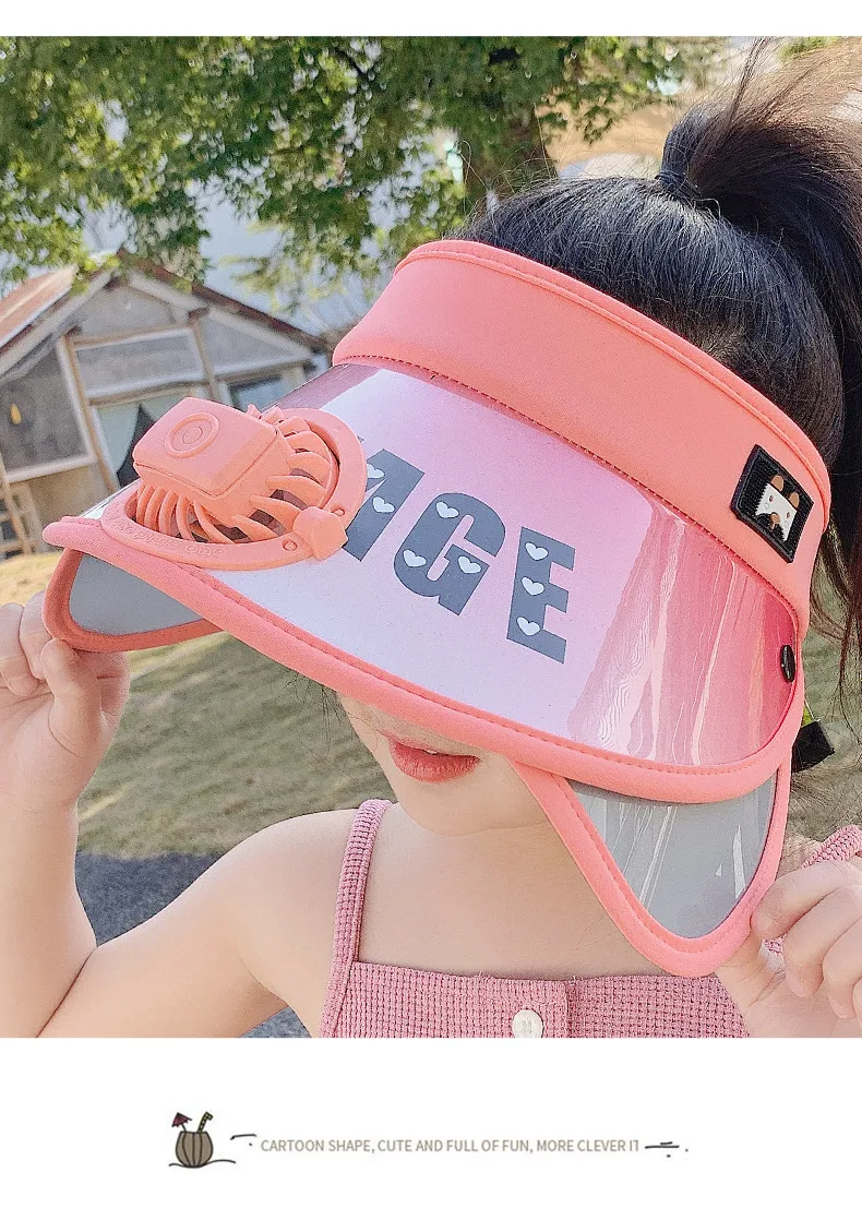 Children's Hat Summer Sunscreen Hat Big Brim Vacant Top Sunshade Hat With Fan Parent-Child Sun Hat Trendy display picture 16