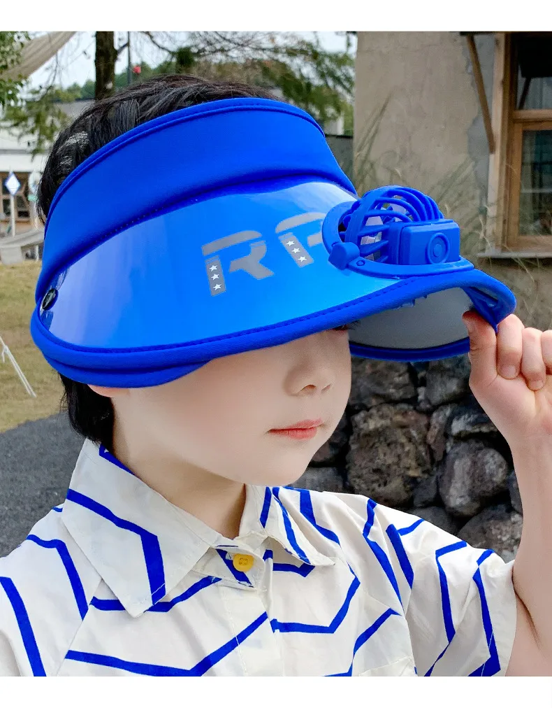 Children's Hat Summer Sunscreen Hat Big Brim Vacant Top Sunshade Hat With Fan Parent-Child Sun Hat Trendy display picture 18