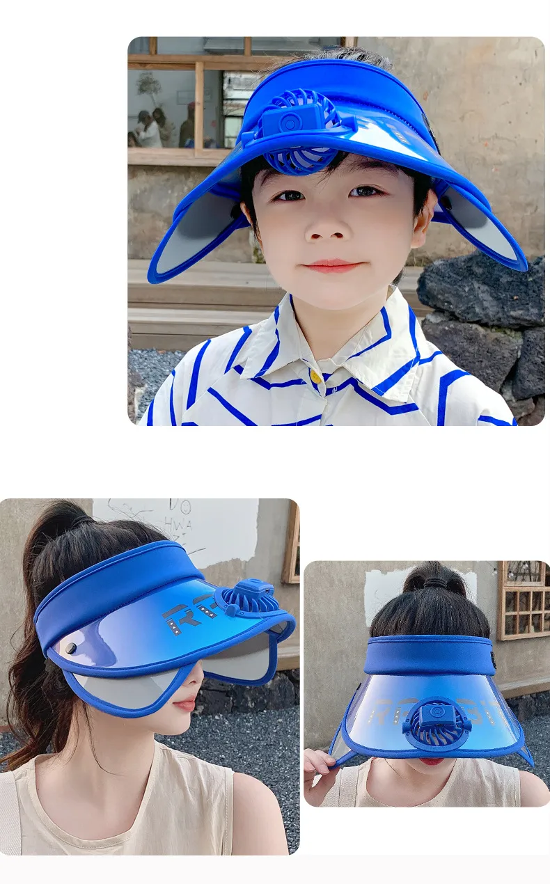 Children's Hat Summer Sunscreen Hat Big Brim Vacant Top Sunshade Hat With Fan Parent-Child Sun Hat Trendy display picture 19