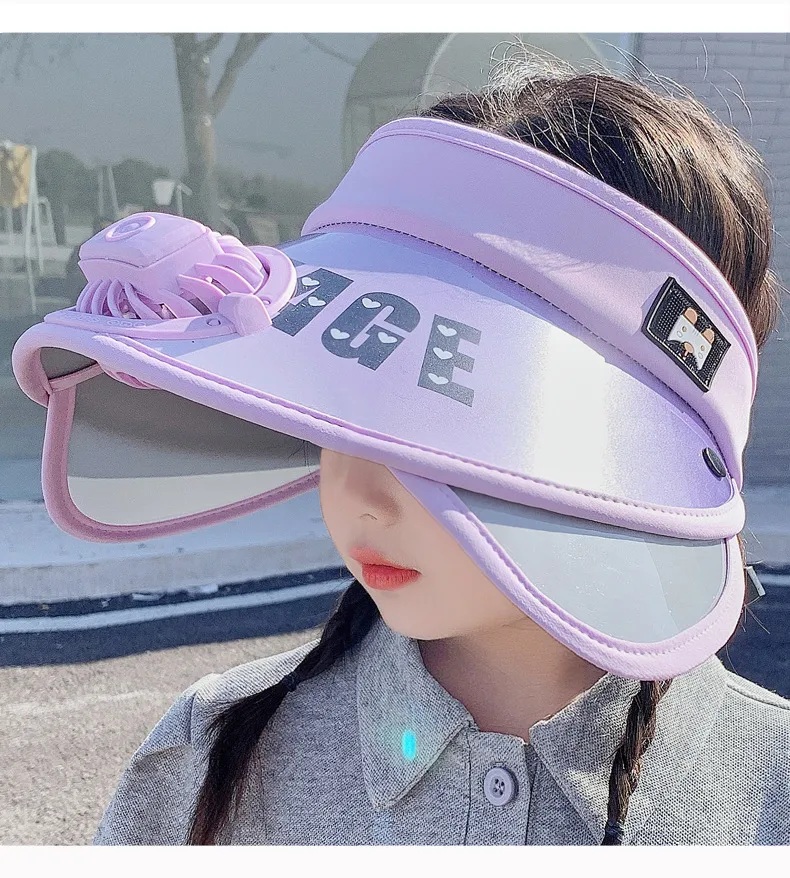 Children's Hat Summer Sunscreen Hat Big Brim Vacant Top Sunshade Hat With Fan Parent-Child Sun Hat Trendy display picture 20