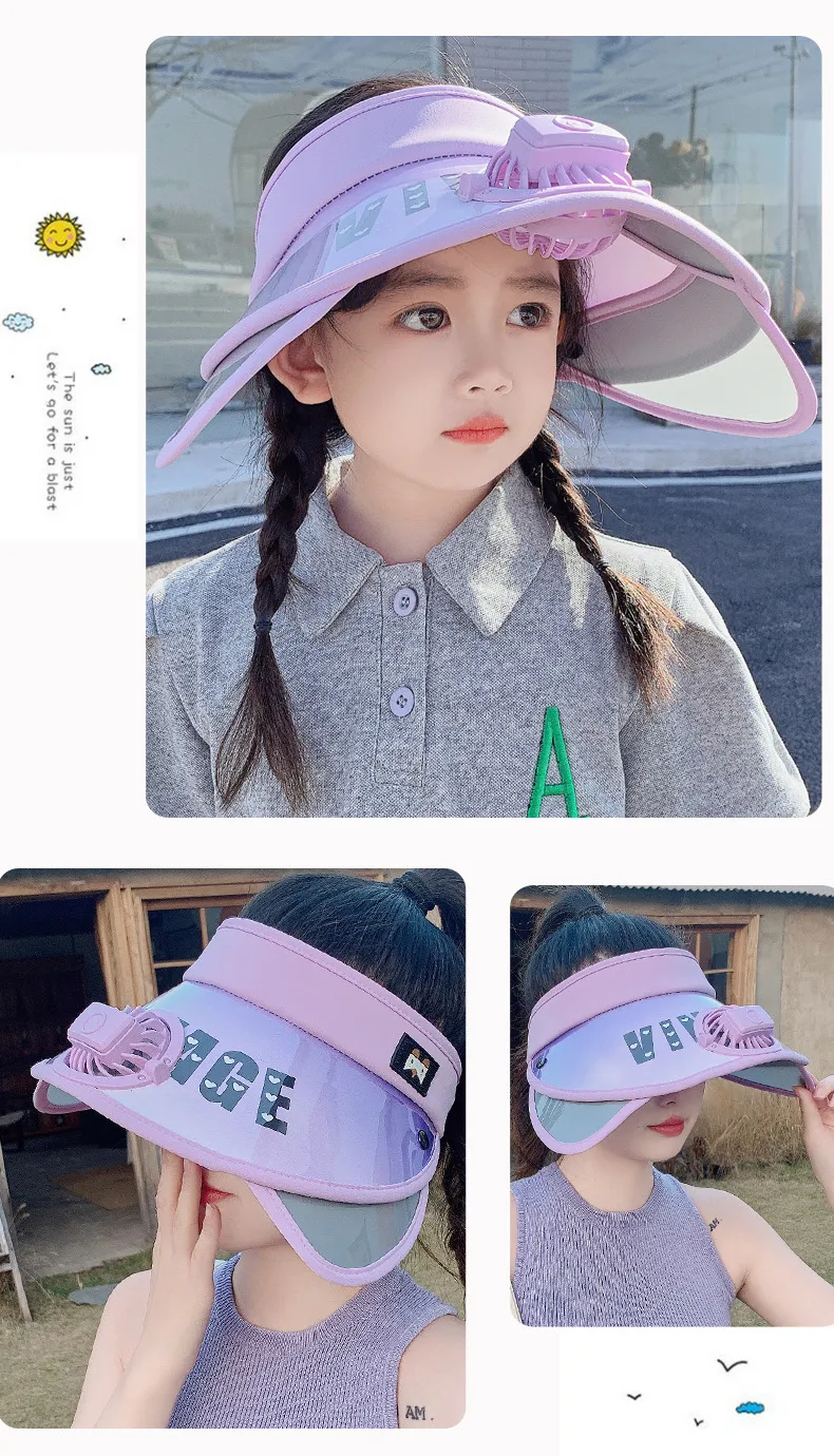 Children's Hat Summer Sunscreen Hat Big Brim Vacant Top Sunshade Hat With Fan Parent-Child Sun Hat Trendy display picture 21
