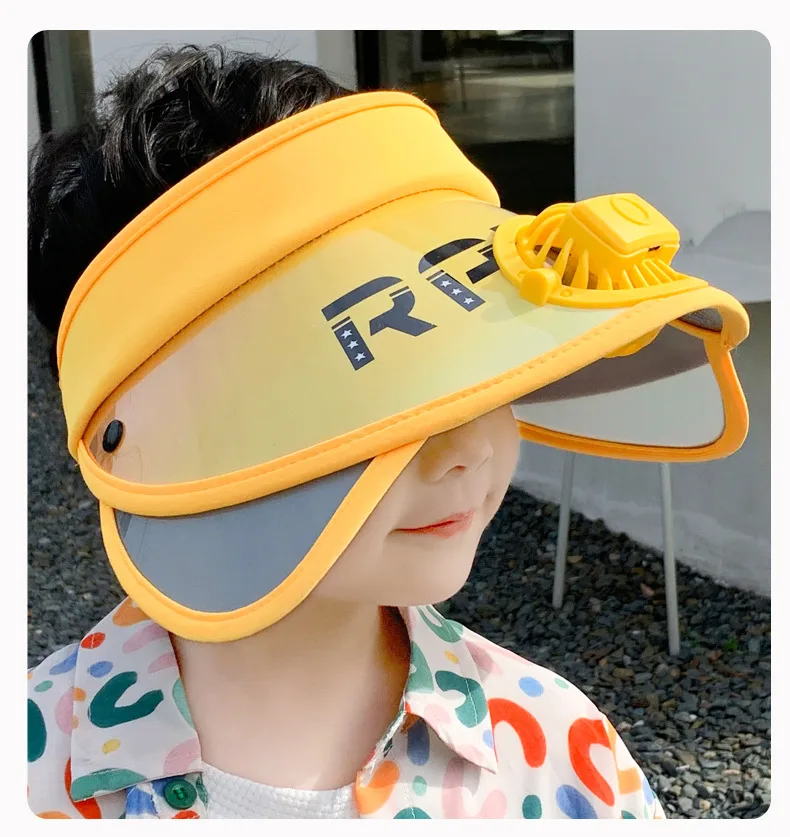 Children's Hat Summer Sunscreen Hat Big Brim Vacant Top Sunshade Hat With Fan Parent-Child Sun Hat Trendy display picture 22