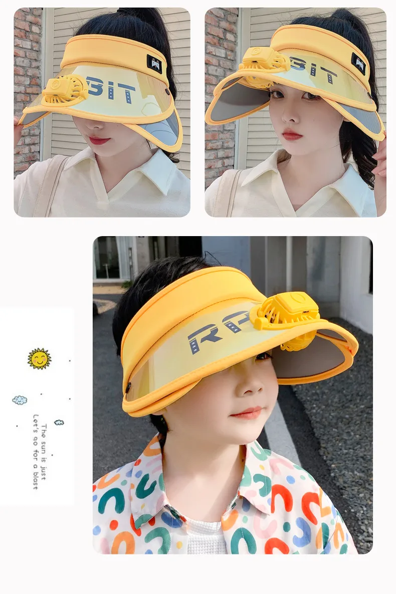 Children's Hat Summer Sunscreen Hat Big Brim Vacant Top Sunshade Hat With Fan Parent-Child Sun Hat Trendy display picture 23