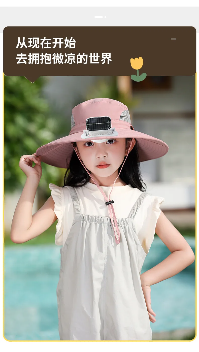 Solar Fan Hat High Wind Rechargeable Large Rim Sun Hat Children's Outdoor Leisure Sun Hat Thin Girl Men display picture 4