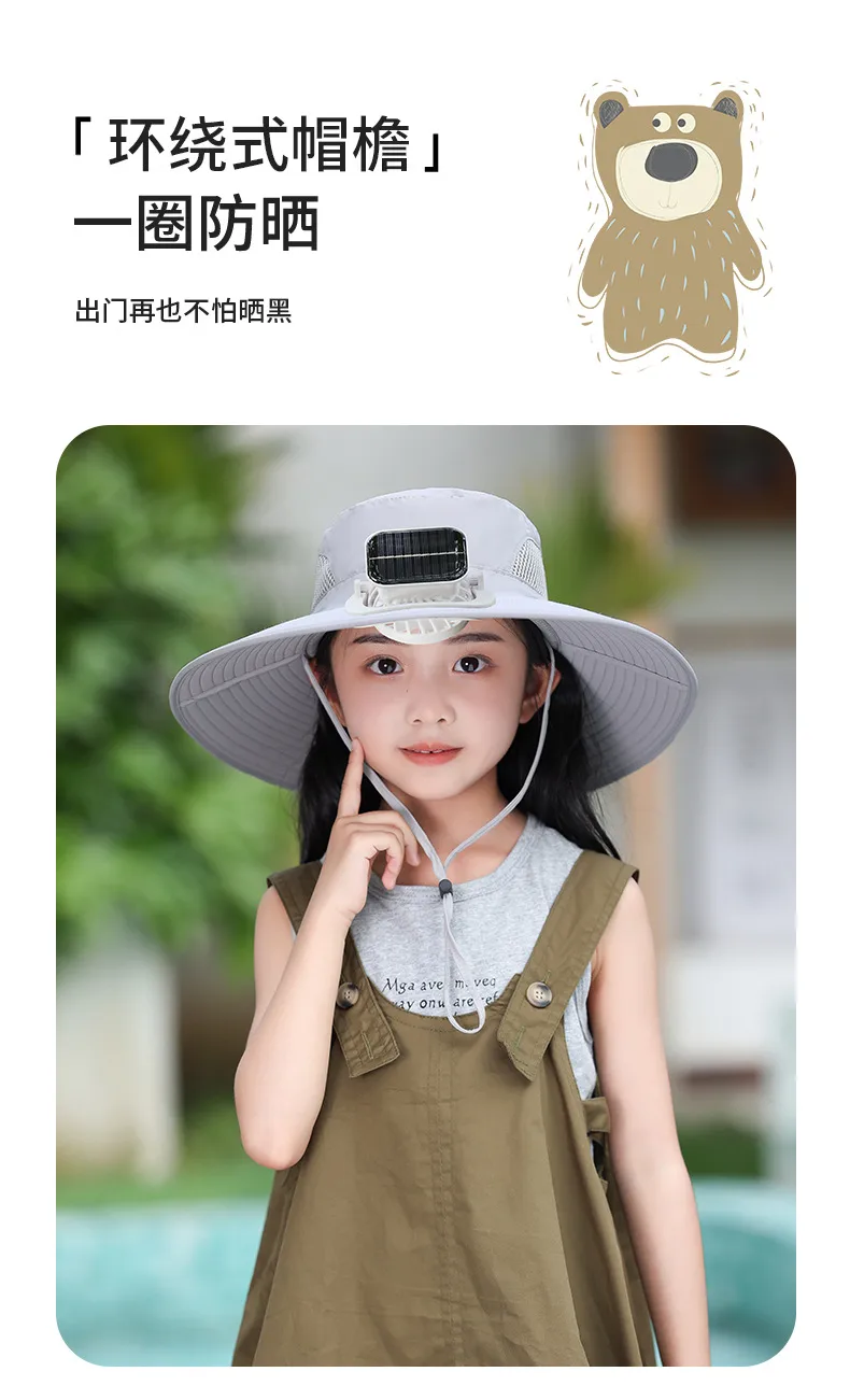 Solar Fan Hat High Wind Rechargeable Large Rim Sun Hat Children's Outdoor Leisure Sun Hat Thin Girl Men display picture 9