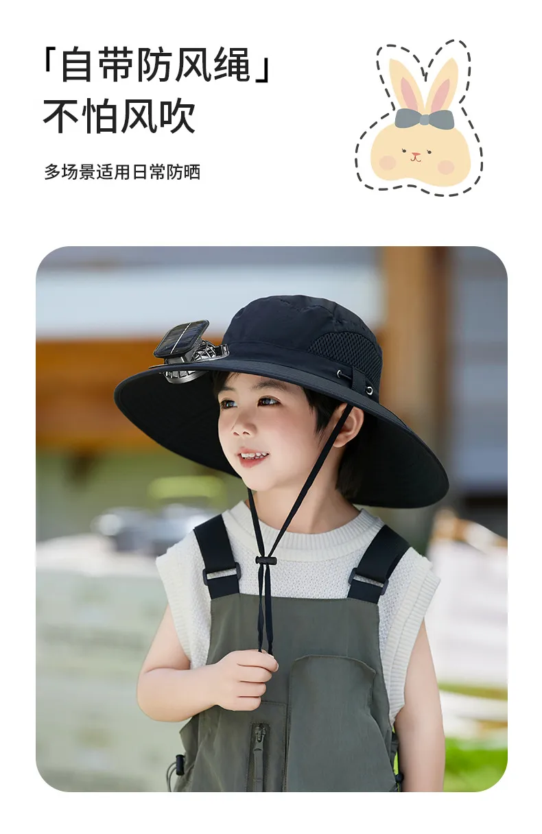 Solar Fan Hat High Wind Rechargeable Large Rim Sun Hat Children's Outdoor Leisure Sun Hat Thin Girl Men display picture 10