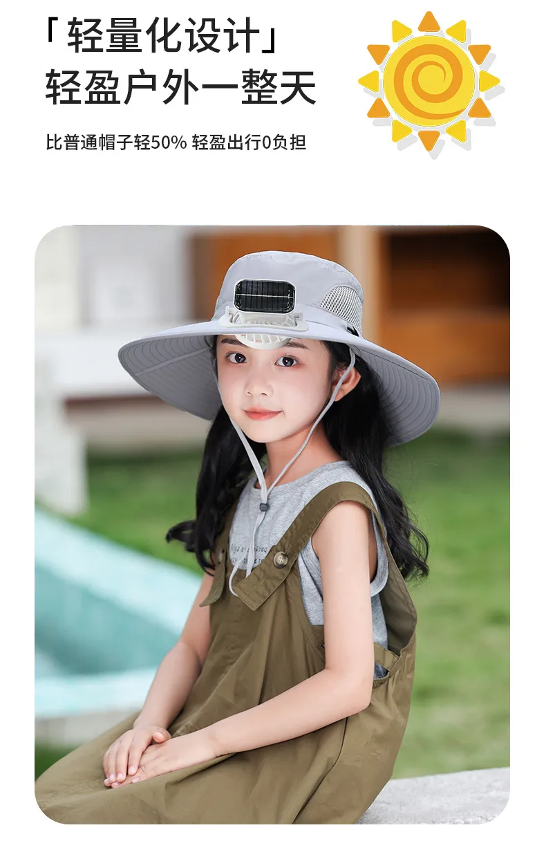 Solar Fan Hat High Wind Rechargeable Large Rim Sun Hat Children's Outdoor Leisure Sun Hat Thin Girl Men display picture 11