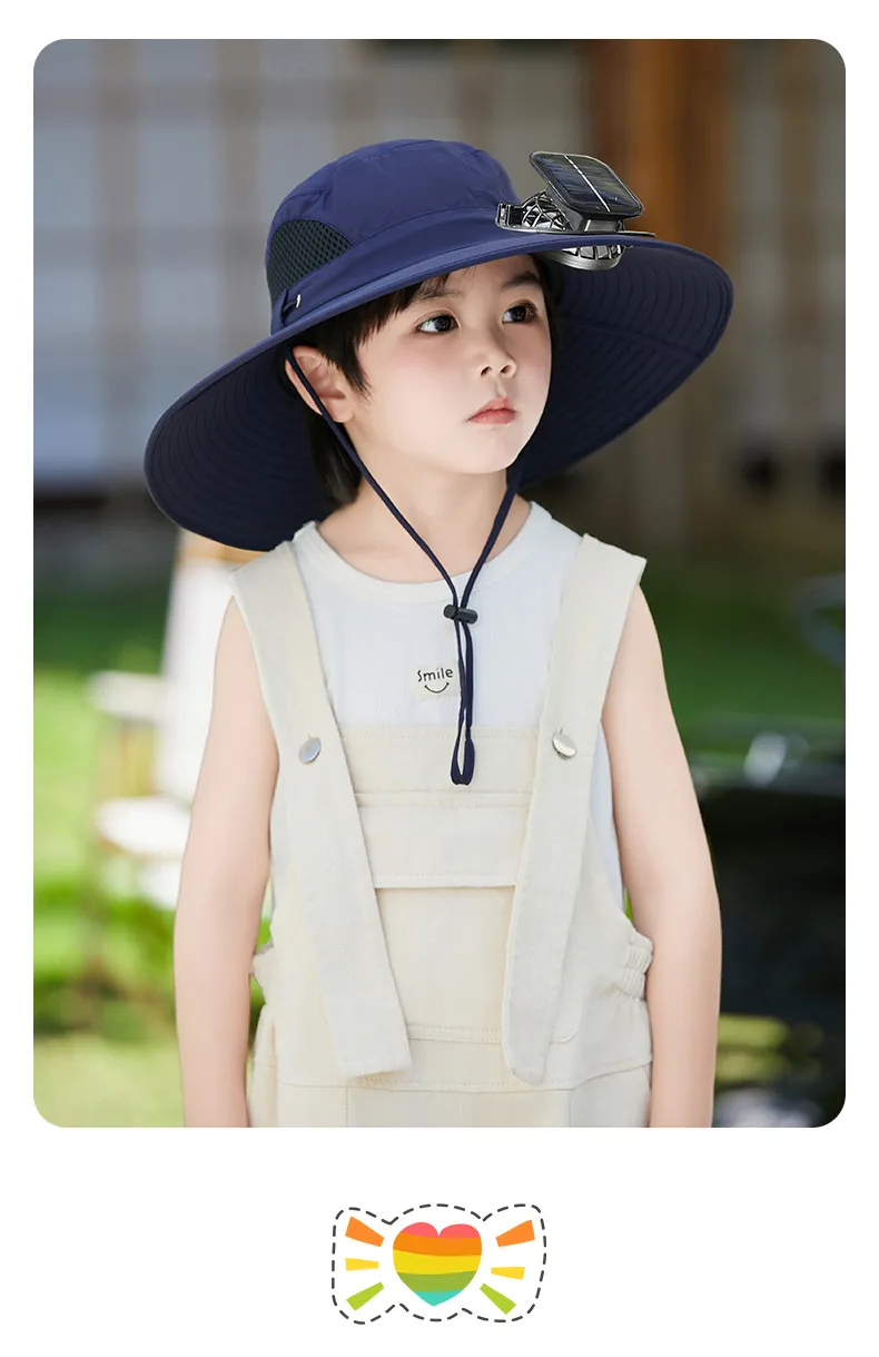 Solar Fan Hat High Wind Rechargeable Large Rim Sun Hat Children's Outdoor Leisure Sun Hat Thin Girl Men display picture 16