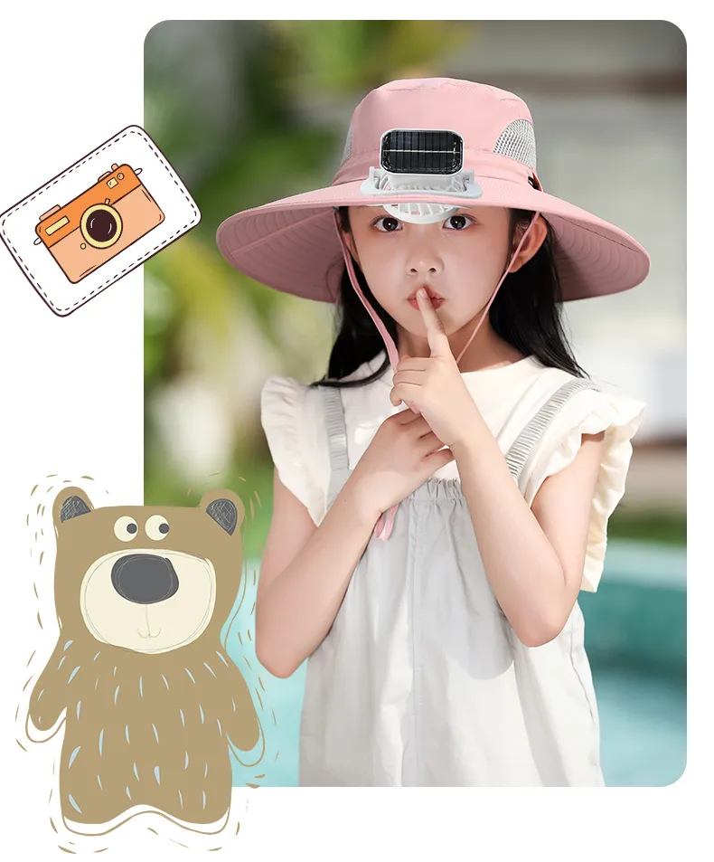 Solar Fan Hat High Wind Rechargeable Large Rim Sun Hat Children's Outdoor Leisure Sun Hat Thin Girl Men display picture 18