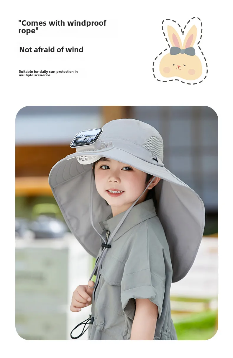 Girls Solar Fan Hat Rechargeable Big Wind Shawl Sun Hat Summer Beach Mountain Climbing Hat For Boys display picture 15