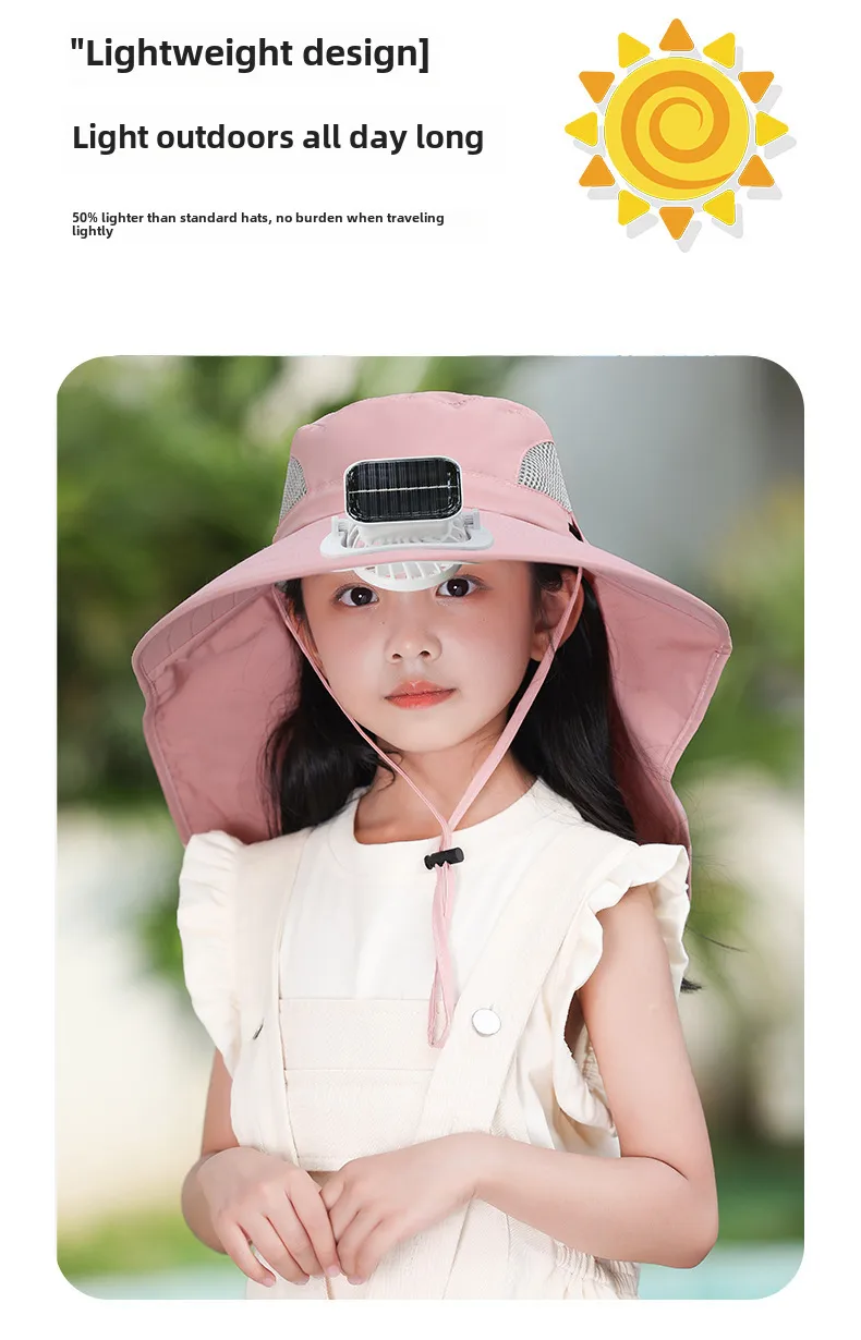 Girls Solar Fan Hat Rechargeable Big Wind Shawl Sun Hat Summer Beach Mountain Climbing Hat For Boys display picture 16