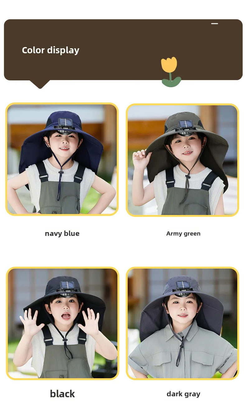 Girls Solar Fan Hat Rechargeable Big Wind Shawl Sun Hat Summer Beach Mountain Climbing Hat For Boys display picture 18