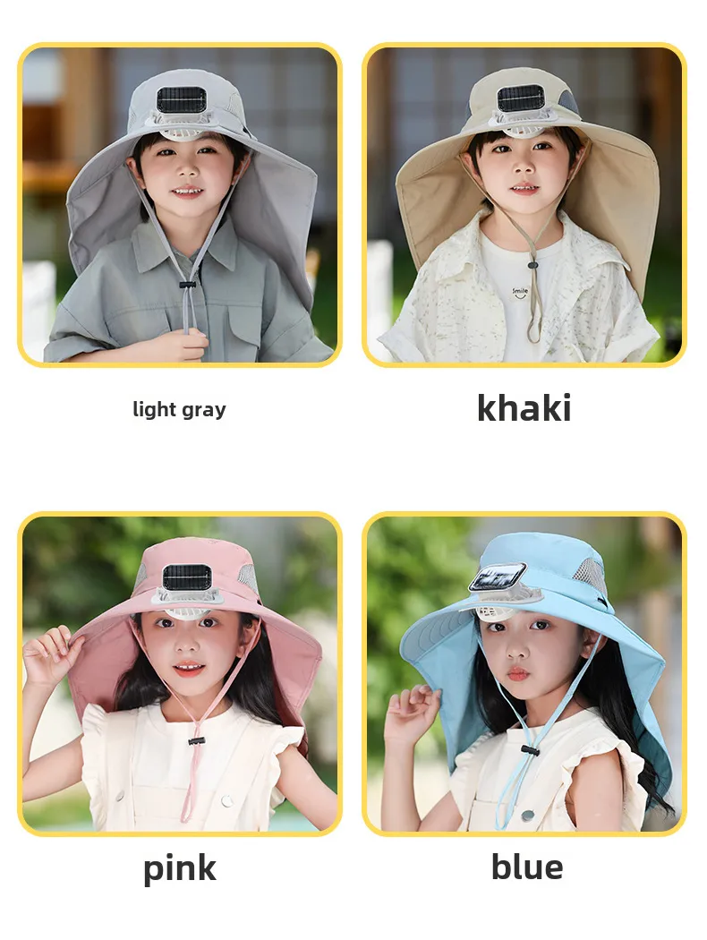 Girls Solar Fan Hat Rechargeable Big Wind Shawl Sun Hat Summer Beach Mountain Climbing Hat For Boys display picture 19
