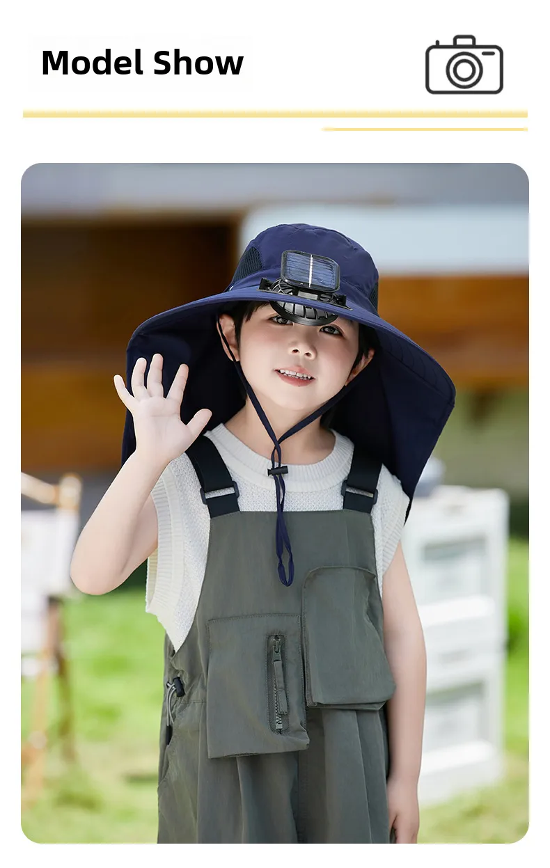 Girls Solar Fan Hat Rechargeable Big Wind Shawl Sun Hat Summer Beach Mountain Climbing Hat For Boys display picture 21