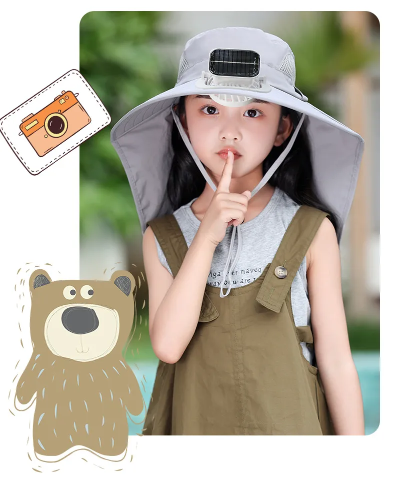 Girls Solar Fan Hat Rechargeable Big Wind Shawl Sun Hat Summer Beach Mountain Climbing Hat For Boys display picture 24
