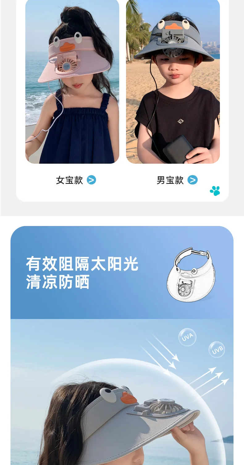 Cartoon Children's Fan Empty Hat Summer Rechargeable Sun Hat With Fan Sun Hat For Boys And Girls display picture 2