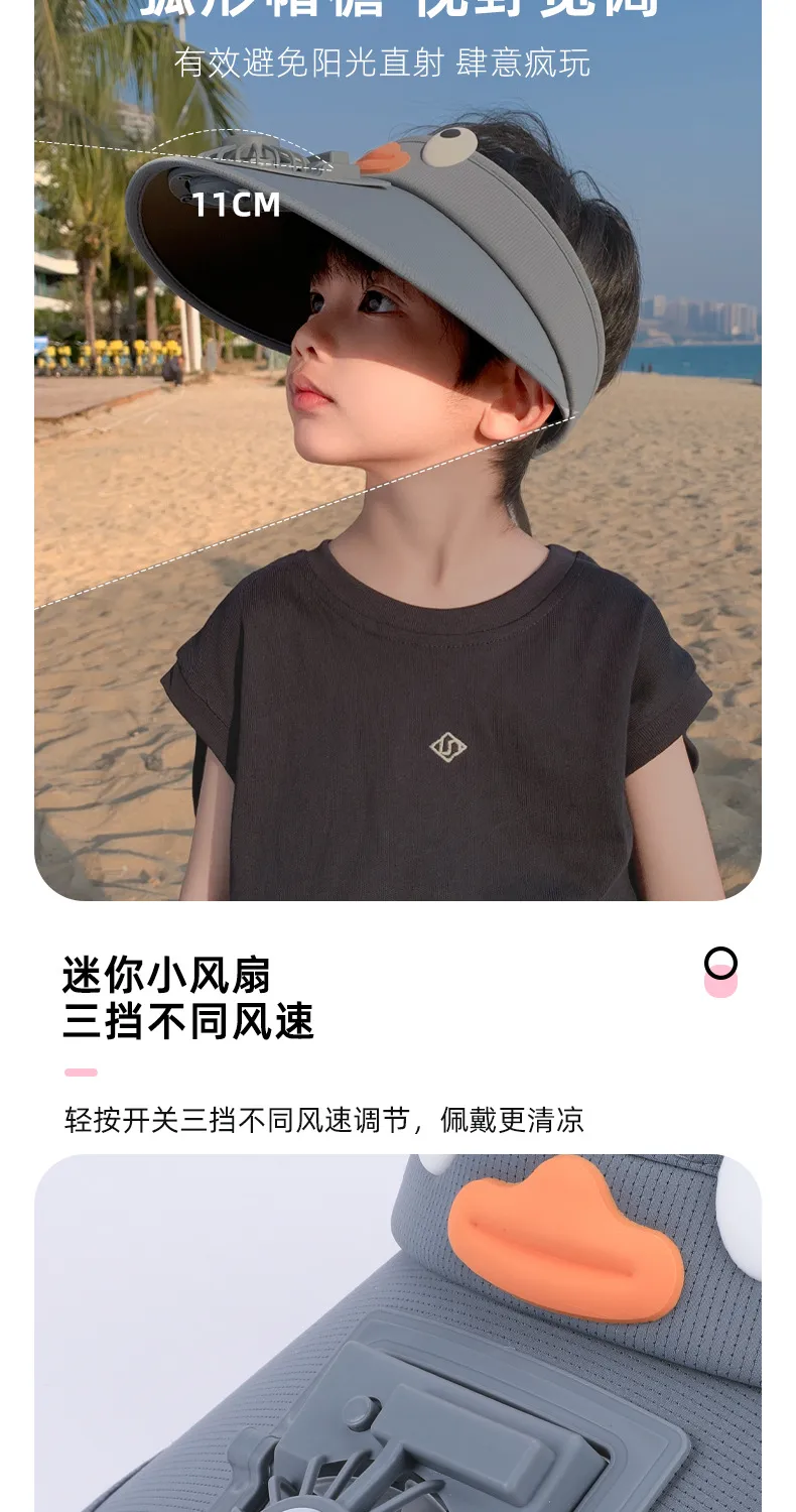 Cartoon Children's Fan Empty Hat Summer Rechargeable Sun Hat With Fan Sun Hat For Boys And Girls display picture 4