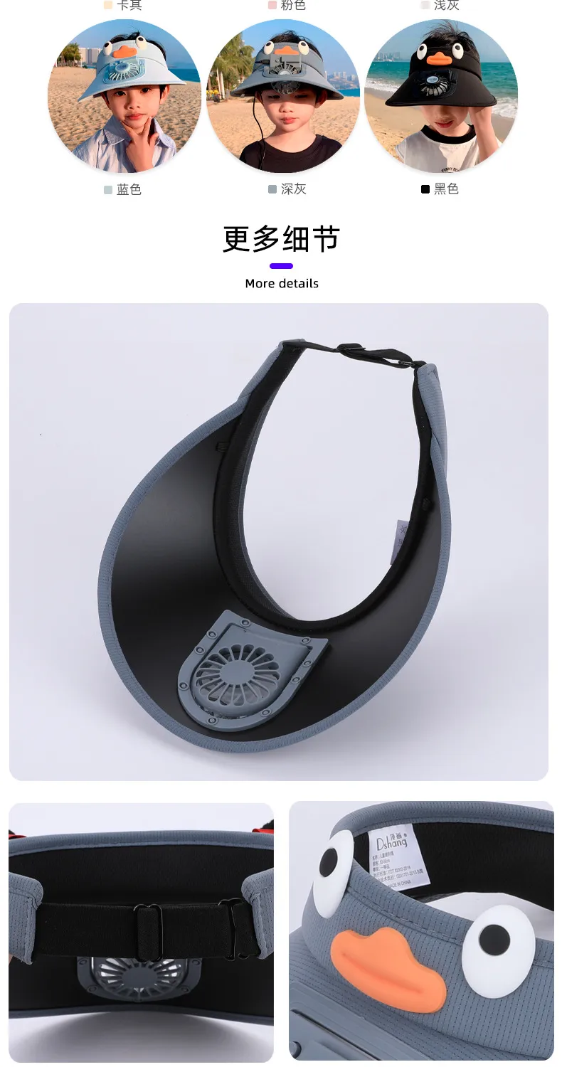 Cartoon Children's Fan Empty Hat Summer Rechargeable Sun Hat With Fan Sun Hat For Boys And Girls display picture 7
